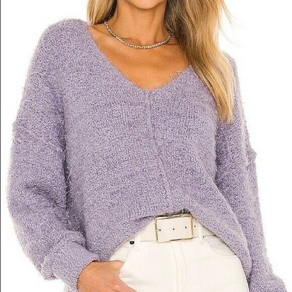 Free People Sweaters - Free People Lilac Falling Star Icing V-neck Pullover Knit Sweater Womens Small